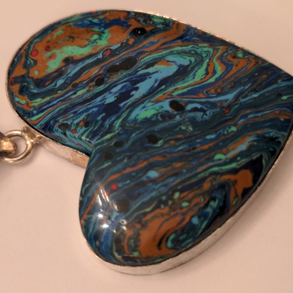 New Rainbow Calcilica Heart Sterling Silver Pendant Necklace, Leather Cord - Picture 5 of 9